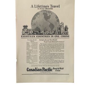Vintage 1923 Canadian Pacific Lifetimes Travel Ad Advertisement